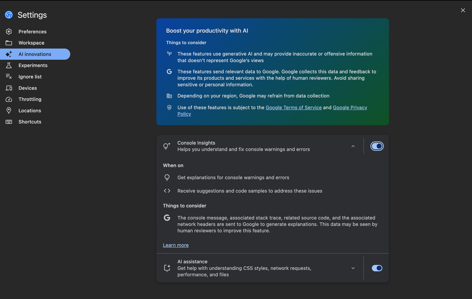 Gemini AI Console Insights