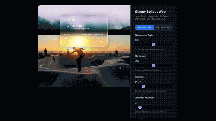 liquid-glass-react JavaScript Library Demo