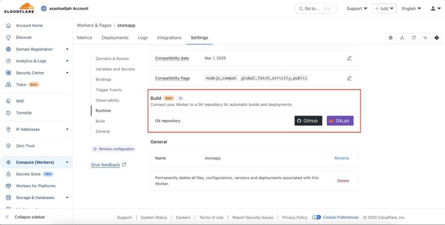 setting up github integration with cloudflare workers