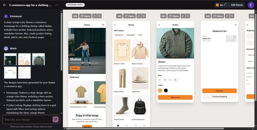 generating mobile version with google stitch