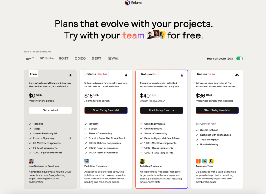 Relume Pricing Page