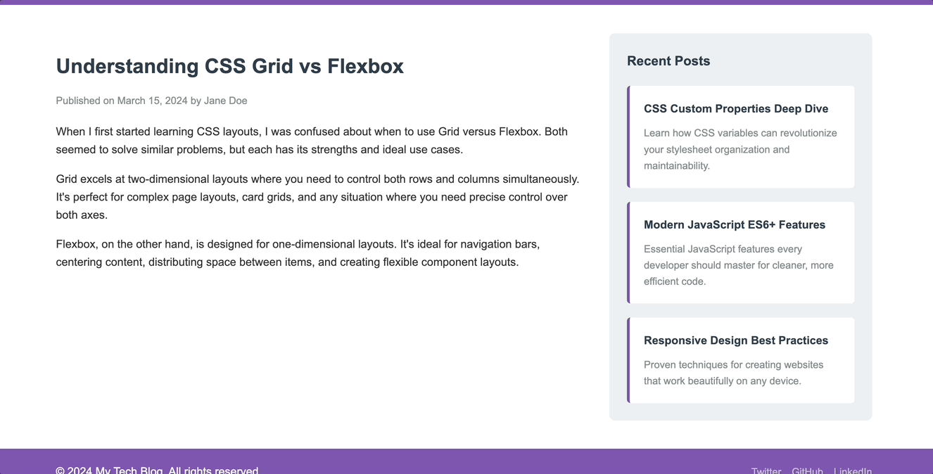 Blog Demo Using CSS Wrapper Classes