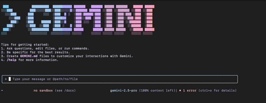 successful gemini cli installation