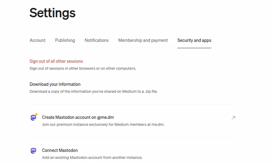 Medium Account Settings Page