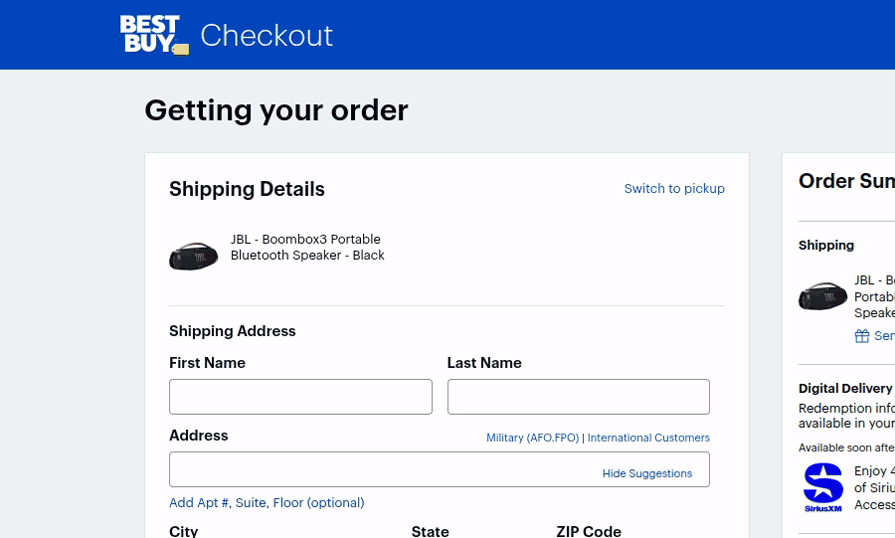 Best Buy Checkout Page