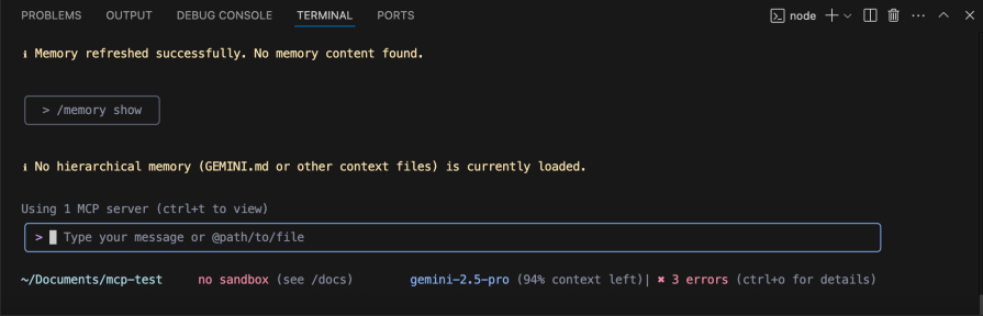 use memory show to verify what is stored