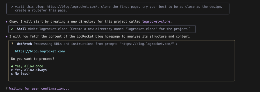 asking gemini to copy the frontend design of a website