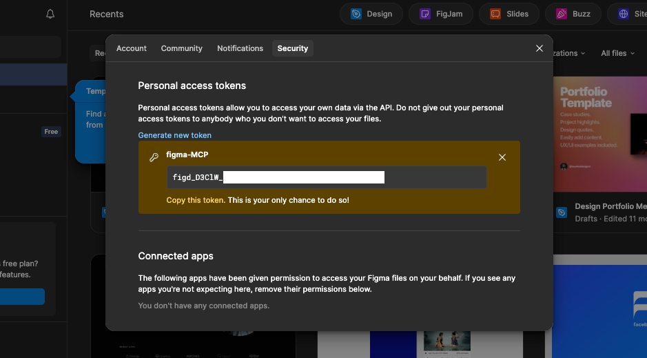 getting the figma api key token