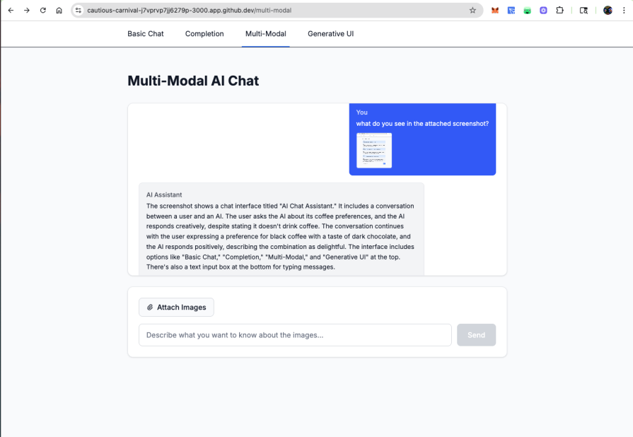 AI assistant analyzing a screenshot in a multi-modal chat interface