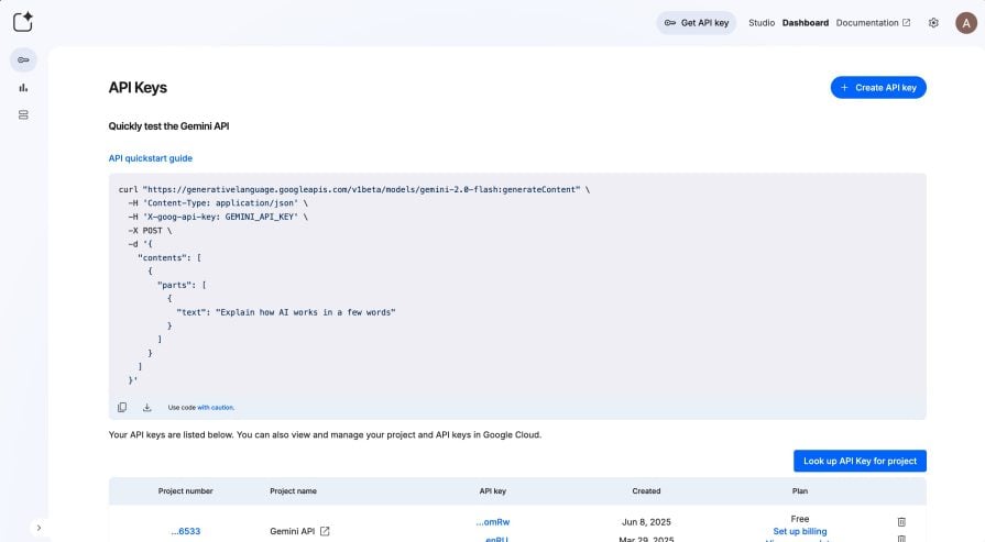 creating an api key in gemini