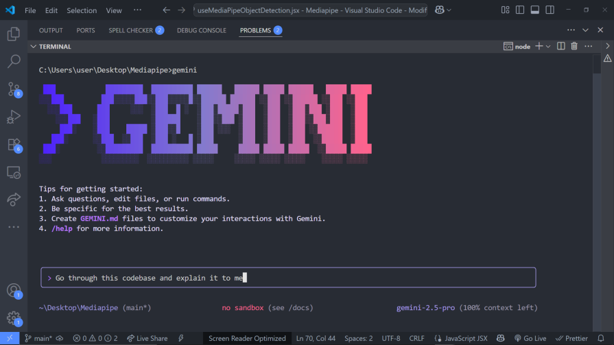 Gemini Prompted With Unfamiliar Codebase
