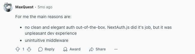 Reddit Comment About The Next.js Developer Experience