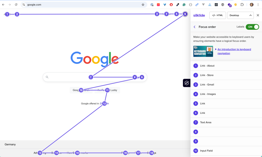 Visualizing focus order of a page