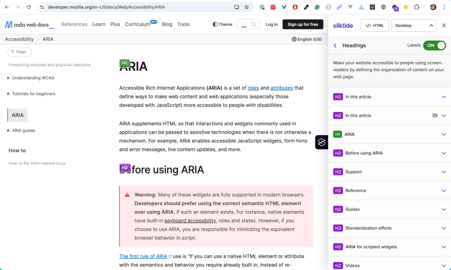 Visualizing headlines of a page