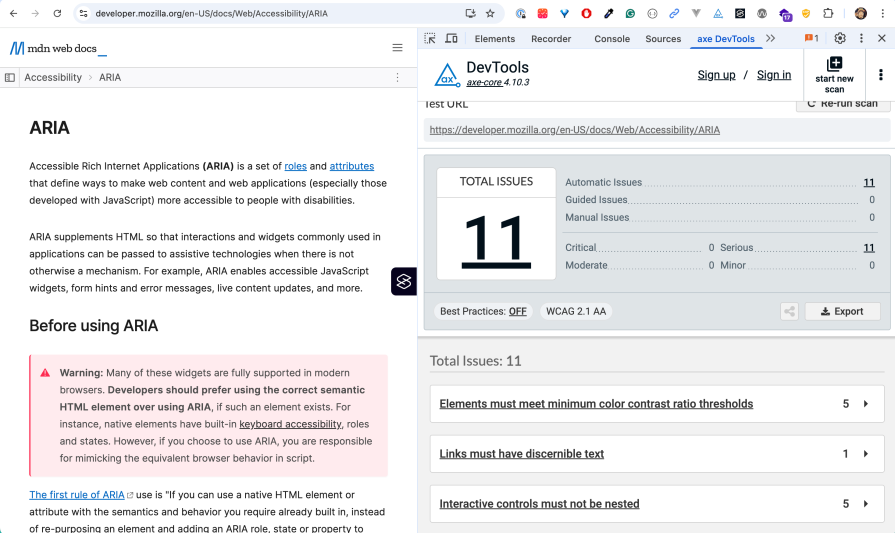 WAVE integrates into Chrome's devTools
