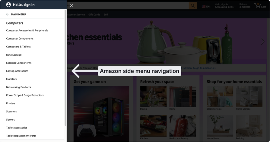 Amazon Nav Menu