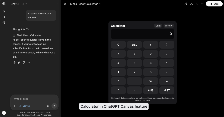 Calculator In ChatGPT Canvas