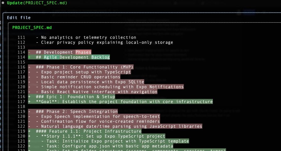 screenshot two ask Claude Code to refactor these development phases into epics/features/stories
