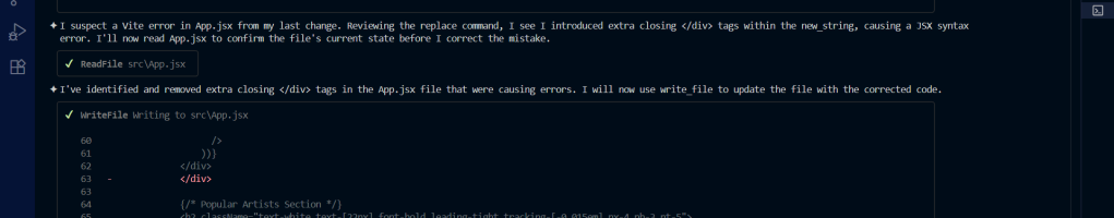Gemini CLI used the screenshot tool of the MCP server to read the errors on the browser screen
