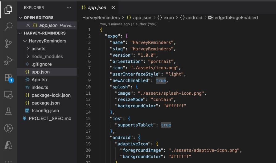 created a HarveyReminders project alongside the project spec file
