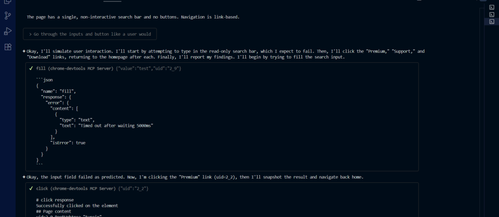 Asking gemini CLI to through the inputs and buttons like a user would