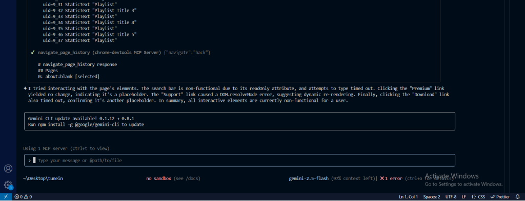 AI agent returned the following output, which gives a clear report on the state of our buttons and input field