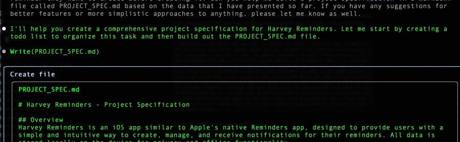 initial claude response after presenting prompt