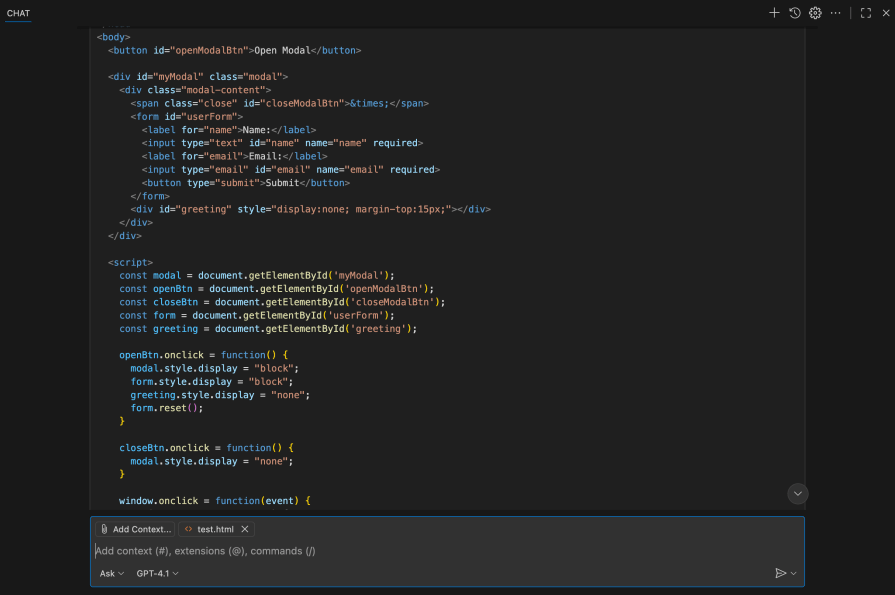 generated code asking for accessible modal