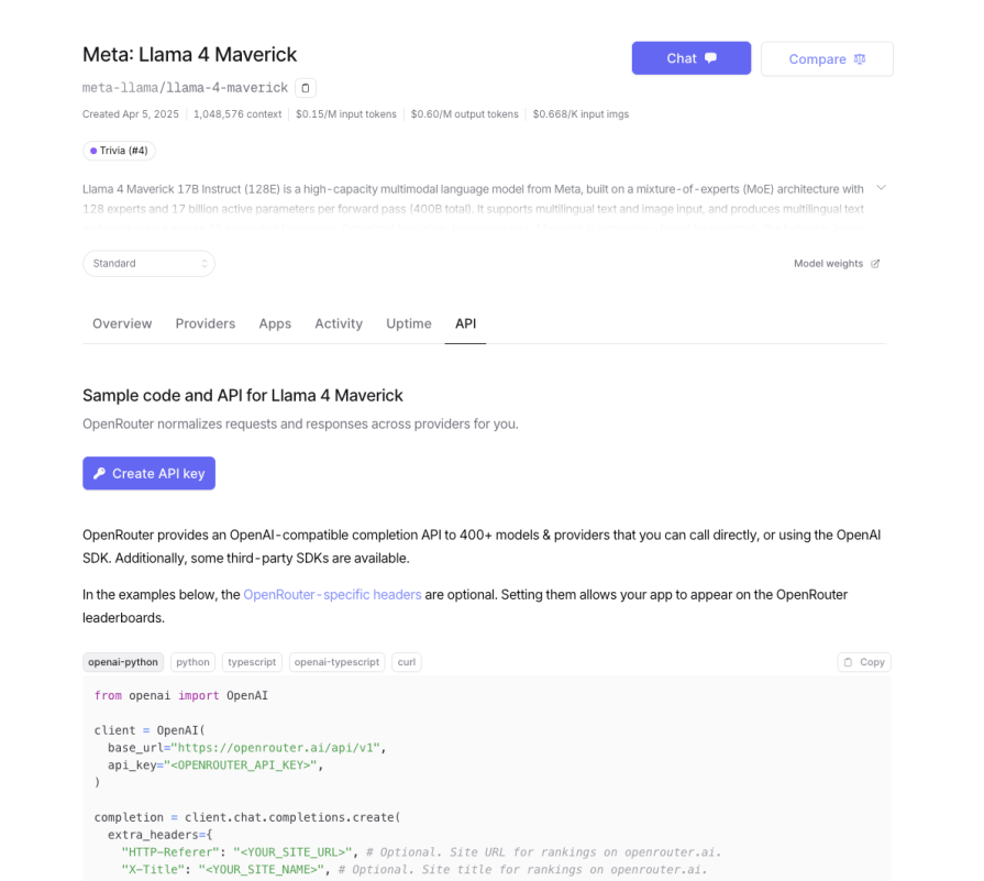 Go to OpenRouter, and search for llama-3.2-1b-instruct