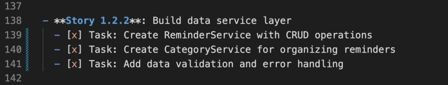 Modifying the existing spec, it also checks off the story 1.2.2 as done