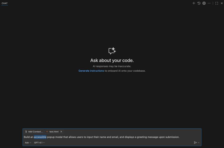 emphasizing an accessible modal in copilot