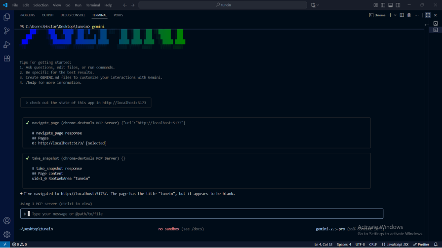 mcp uses the navigate page tool
