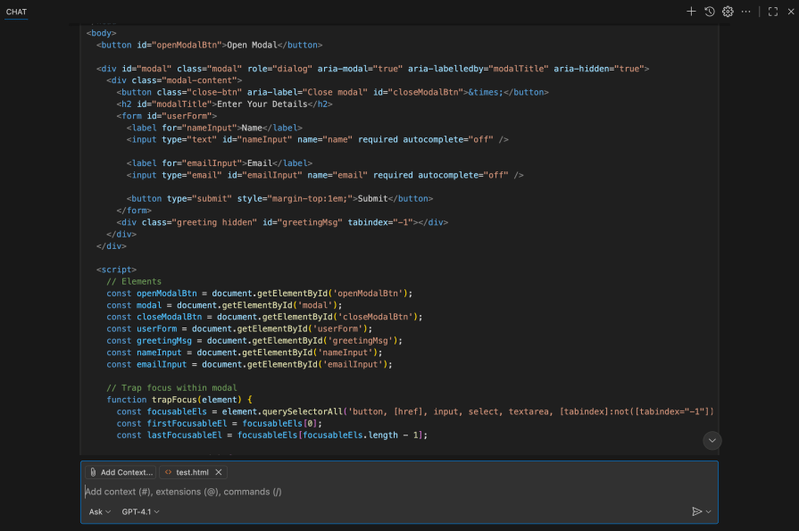 generated code from asking for accessible modal