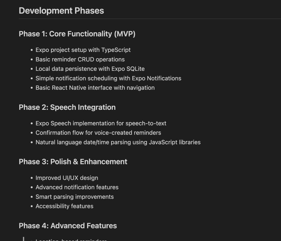 Claude Code specifically laid out development phases