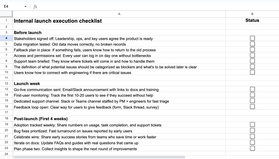 Internal Launch Execution Checklist
