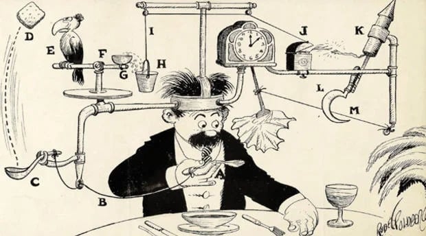 Rube Goldberg Self-Operating Napkin