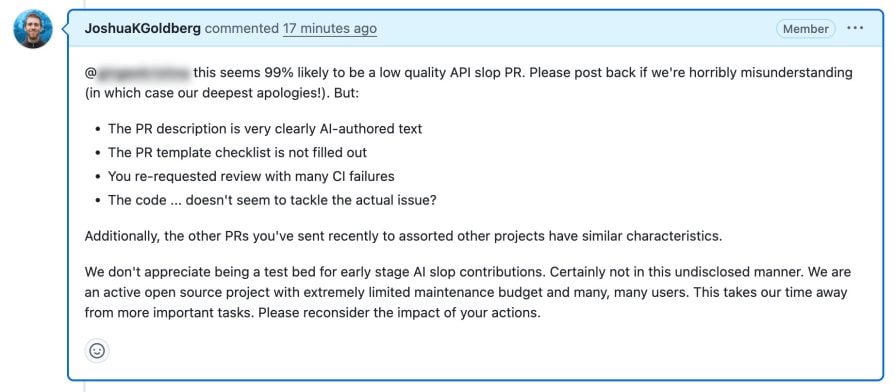 screenshot of ai generated PR request