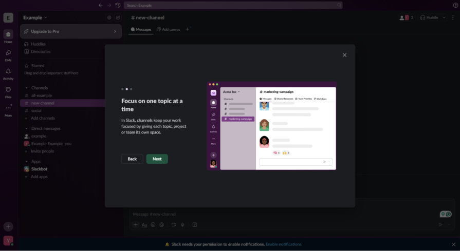Slack Friendly Onboarding Modal