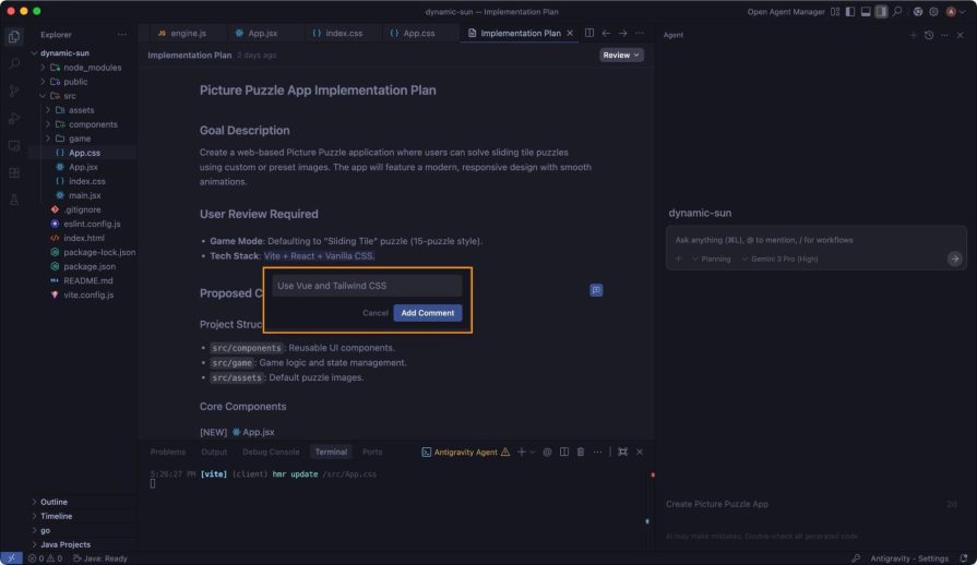 adding comments to antigravity instructions