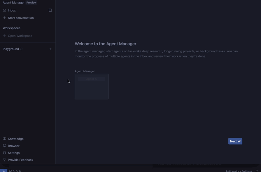 google antigravity's dedicated agent manager