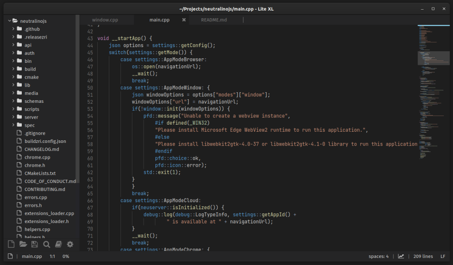 Lite XL's native code editor