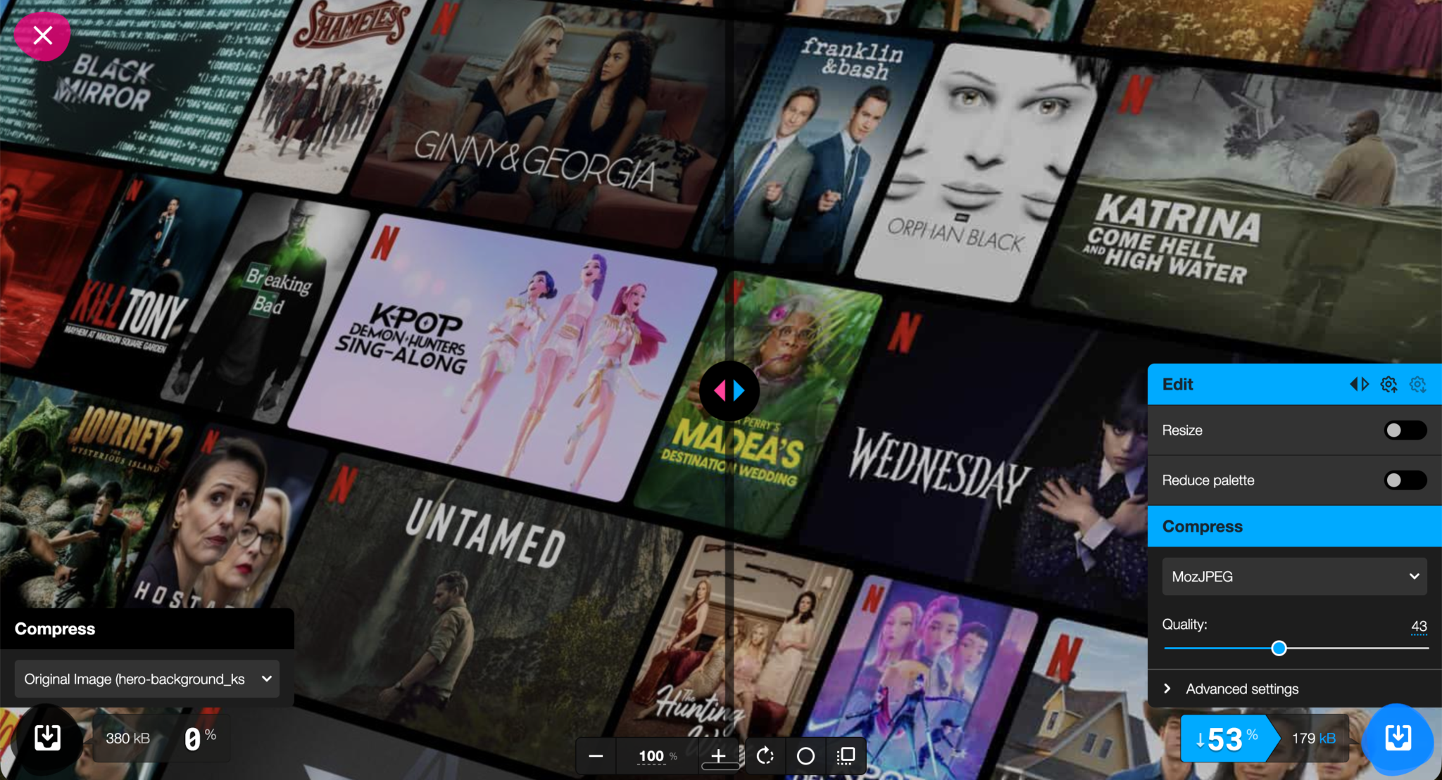 Compressing hero background image using Squoosh’s slider feature