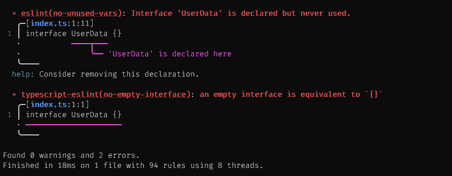 Oxlint error message formatting