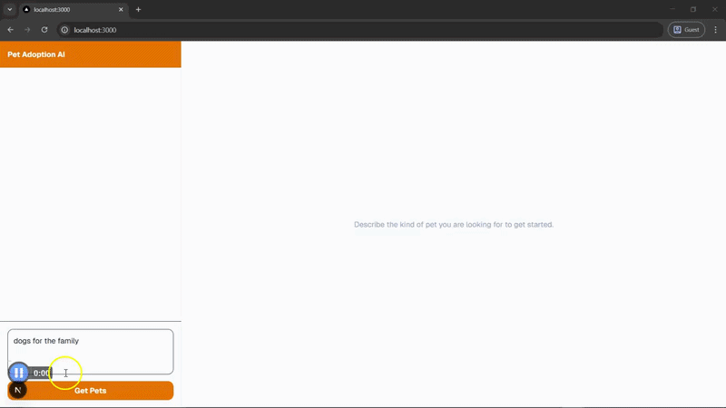 Pet shelter app rendering a streamed UI generated with Vercel’s JSON Render