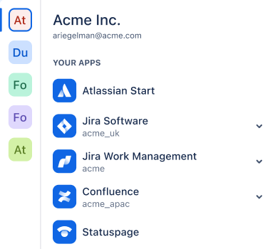 Atlassian product switcher