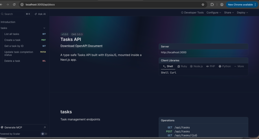 Swagger UI generated from the same schema used for validation