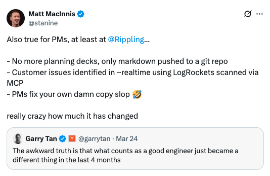 rippling tweets about using LogRocket MCP