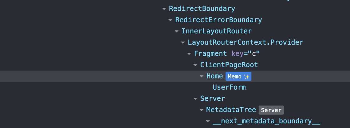 React DevTools showing no Memo badge on the UserForm component after applying the use no memo directive
