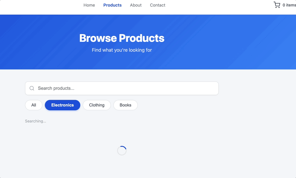 AI-generated React product search component running in the browser