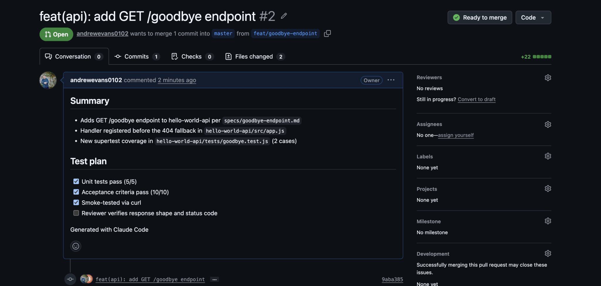 Pull request created by the Claude Code harness after Dev and QE stages passed successfully